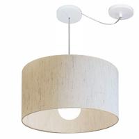 Lustre Pendente Cilíndrico Com Desvio De Centro Vivare Md-4231 Cúpula Em Tecido 50x30cm - Bivolt Linho Bege 127/220v - 3