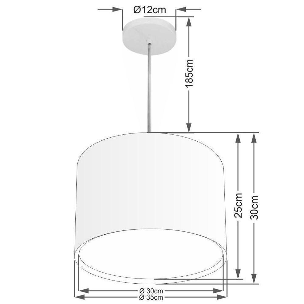 Lustre Pendente Cilíndrico Duplo Vivare Md-4285 Cúpula Em Tecido 35x30cm - Bivolt Branco 127/220v - 2