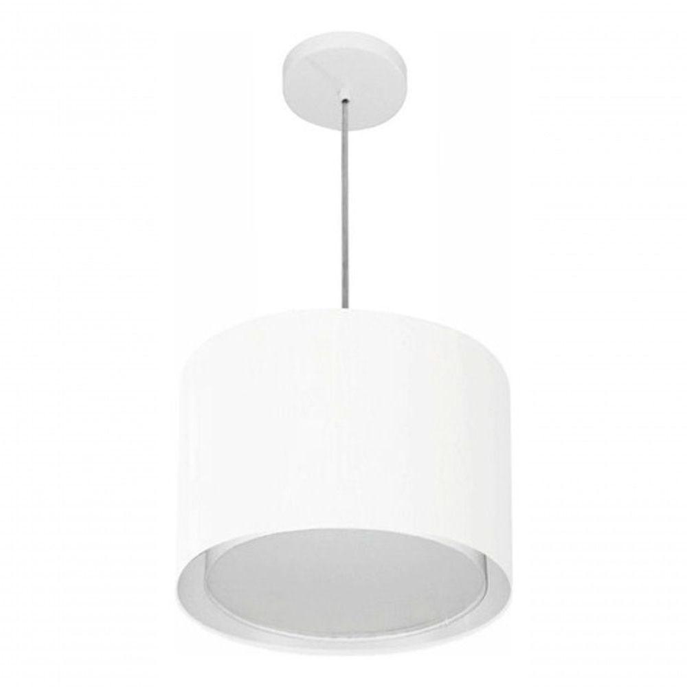 Lustre Pendente Cilíndrico Duplo Vivare Md-4285 Cúpula Em Tecido 35x30cm - Bivolt Branco 127/220v - 3
