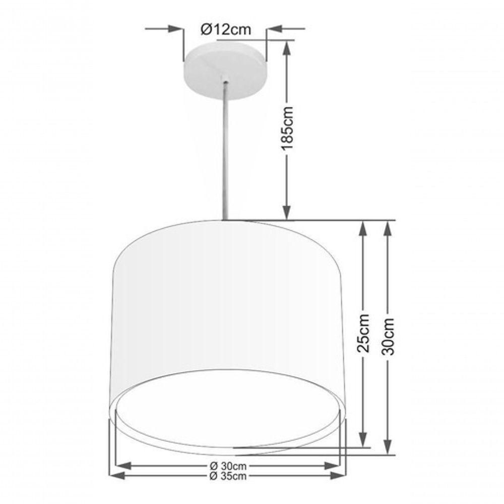 Lustre Pendente Cilíndrico Duplo Vivare Md-4285 Cúpula Em Tecido 35x30cm - Bivolt Branco 127/220v - 4