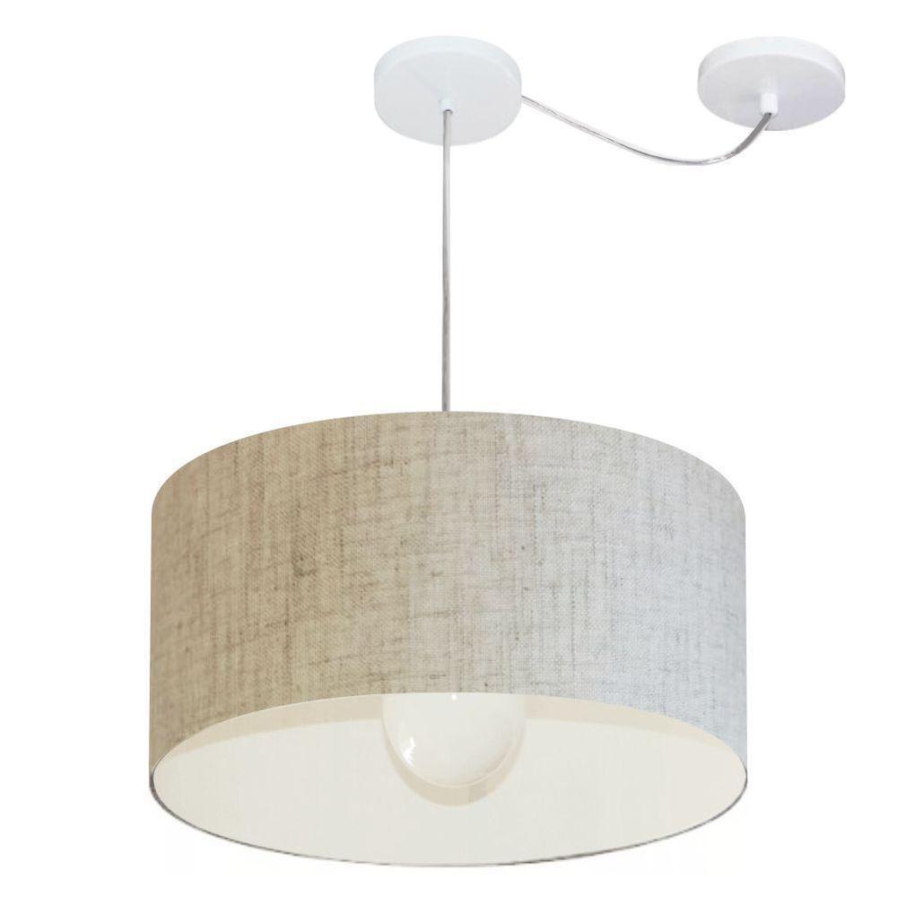 Lustre Pendente Cilíndrico Com Desvio De Centro Vivare Md-4228 Cúpula Em Tecido 45x25cm - Bivolt Rustico-bege 127/220v - 1