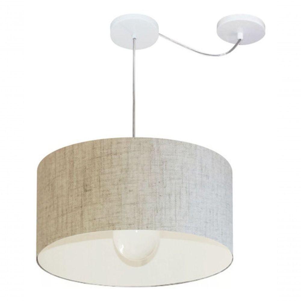 Lustre Pendente Cilíndrico Com Desvio De Centro Vivare Md-4228 Cúpula Em Tecido 45x25cm - Bivolt Rustico-bege 127/220v - 3