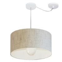 Lustre Pendente Cilíndrico Com Desvio De Centro Vivare Md-4228 Cúpula Em Tecido 45x25cm - Bivolt Rustico-bege 127/220v - 1