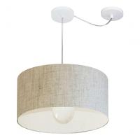 Lustre Pendente Cilíndrico Com Desvio De Centro Vivare Md-4228 Cúpula Em Tecido 45x25cm - Bivolt Rustico-bege 127/220v - 3