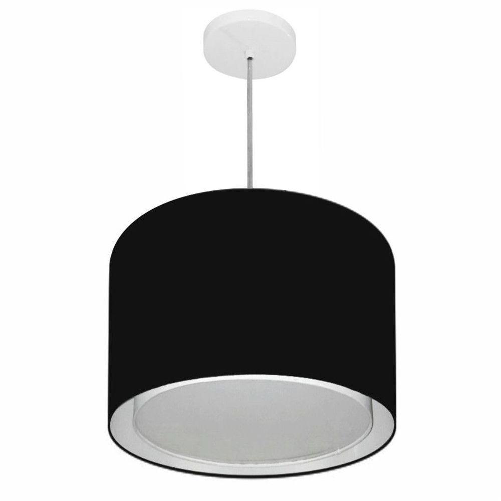 Lustre Pendente Cilíndrico Duplo Md-4292 Cúpula Em Tecido 40x30cm Preto - Bivolt - 1