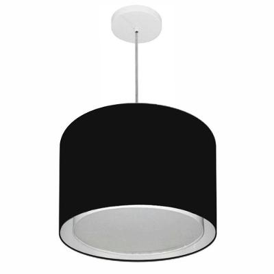 Lustre Pendente Cilíndrico Duplo Md-4292 Cúpula Em Tecido 40x30cm Preto - Bivolt