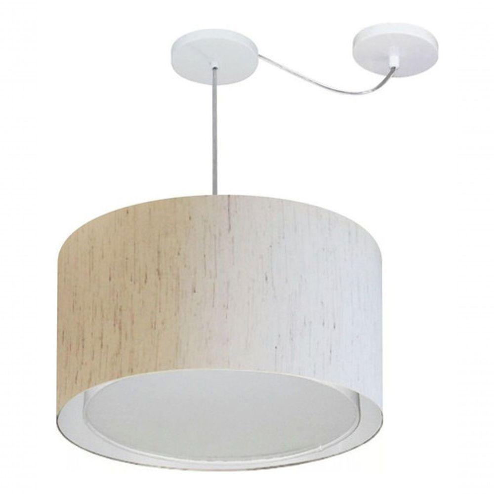 Lustre Pendente Cilíndrico Com Desvio De Centro Vivare Md-4307 Cúpula Em Tecido 45x30cm - Bivolt Linho Bege 127/220v - 3