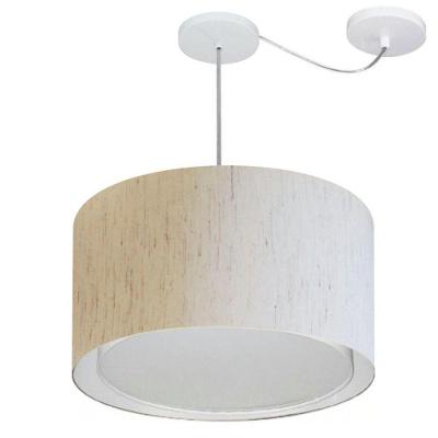 Lustre Pendente Cilíndrico Com Desvio De Centro Vivare Md-4307 Cúpula Em Tecido 45x30cm - Bivolt Linho Bege 127/220v