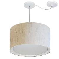 Lustre Pendente Cilíndrico Com Desvio De Centro Vivare Md-4307 Cúpula Em Tecido 45x30cm - Bivolt Linho Bege 127/220v - 1