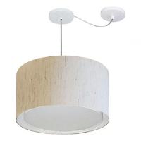 Lustre Pendente Cilíndrico Com Desvio De Centro Vivare Md-4307 Cúpula Em Tecido 45x30cm - Bivolt Linho Bege 127/220v - 3