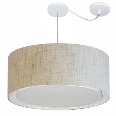 Lustre Pendente Cilíndrico Com Desvio De Centro Vivare Md-4311 Cúpula Em Tecido 60x30cm - Bivolt Rustico-bege 127/220v