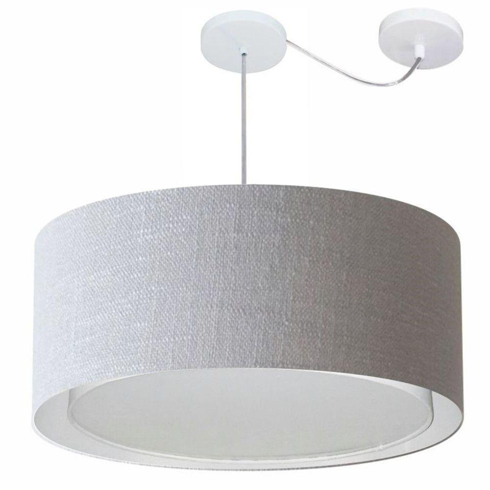 Lustre Pendente Cilíndrico Com Desvio De Centro Vivare Md-4311 Cúpula Em Tecido 60x30cm - Bivolt Rustico-cinza 127/220v - 1