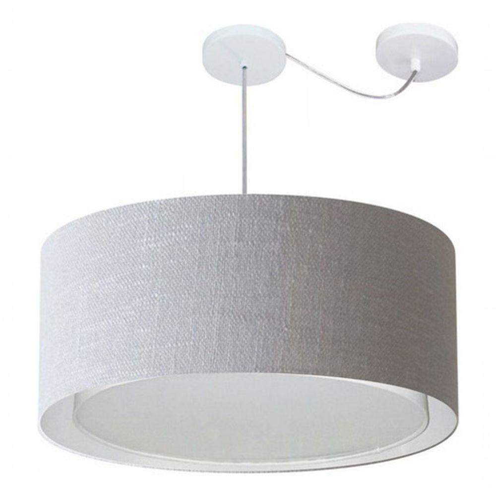 Lustre Pendente Cilíndrico Com Desvio De Centro Vivare Md-4311 Cúpula Em Tecido 60x30cm - Bivolt Rustico-cinza 127/220v - 3