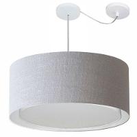 Lustre Pendente Cilíndrico Com Desvio De Centro Vivare Md-4311 Cúpula Em Tecido 60x30cm - Bivolt Rustico-cinza 127/220v - 1
