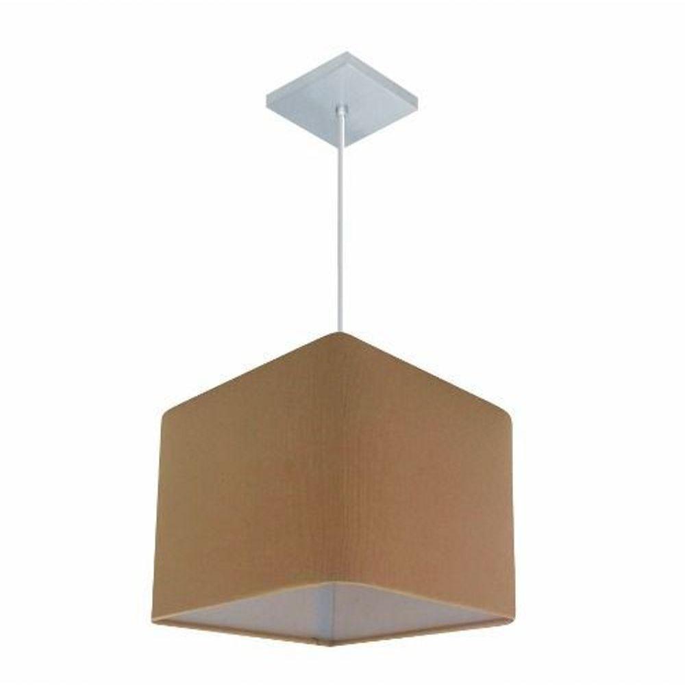 Lustre Pendente Quadrado Vivare Md-4058 Cúpula Em Tecido 21/25x25cm - Bivolt Palha 127/220v - 1