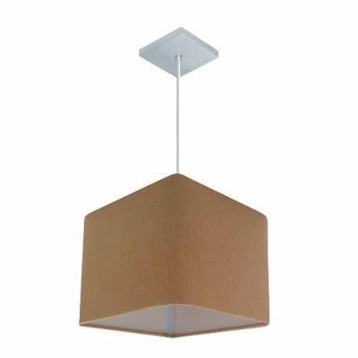 Lustre Pendente Quadrado Vivare Md-4058 Cúpula Em Tecido 21/25x25cm - Bivolt Palha 127/220v