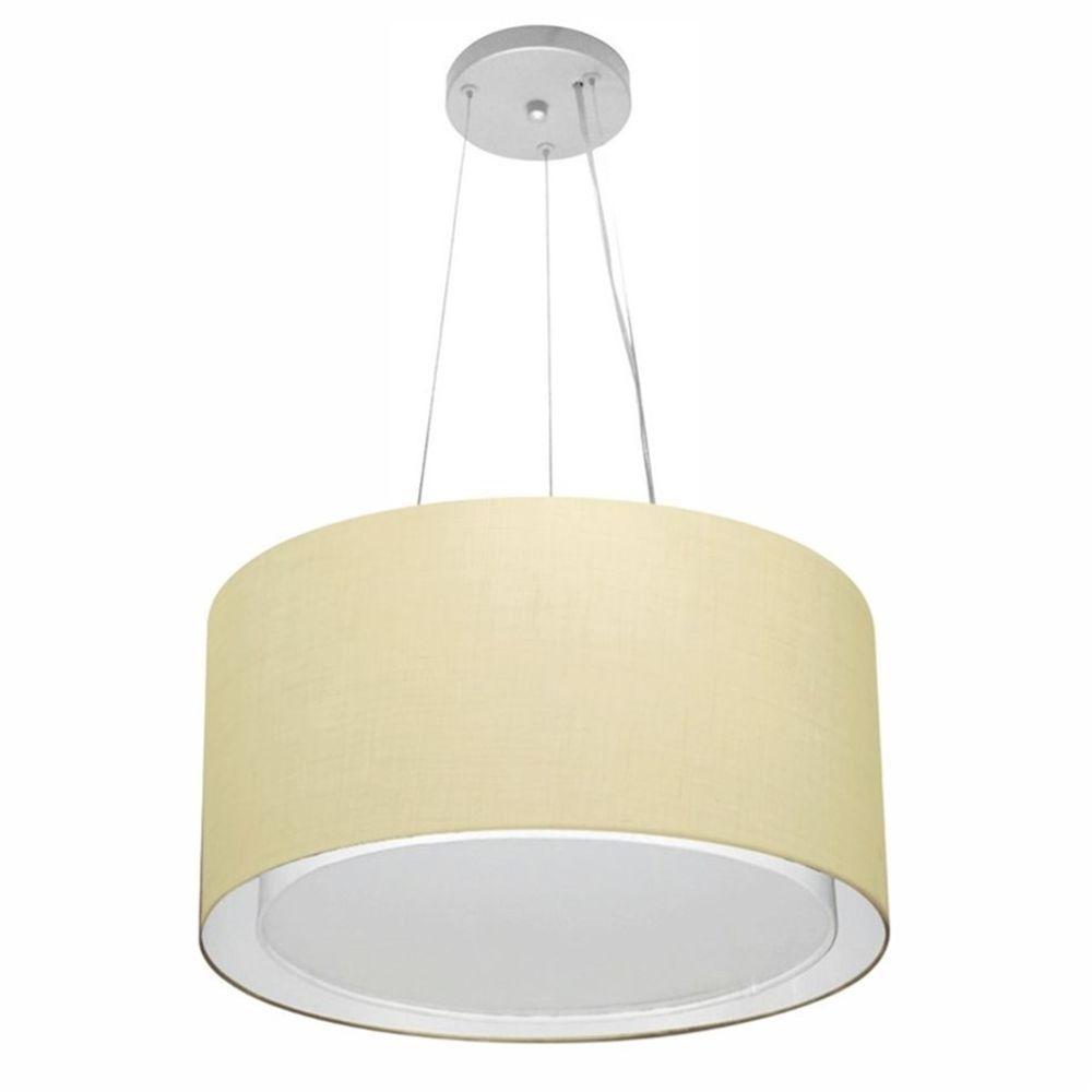Lustre Pendente Cilíndrico Duplo Md-4123 Cúpula Em Tecido 40x25cm Algodão Crú - Bivolt - 1
