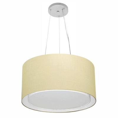 Lustre Pendente Cilíndrico Duplo Md-4123 Cúpula Em Tecido 40x25cm Algodão Crú - Bivolt