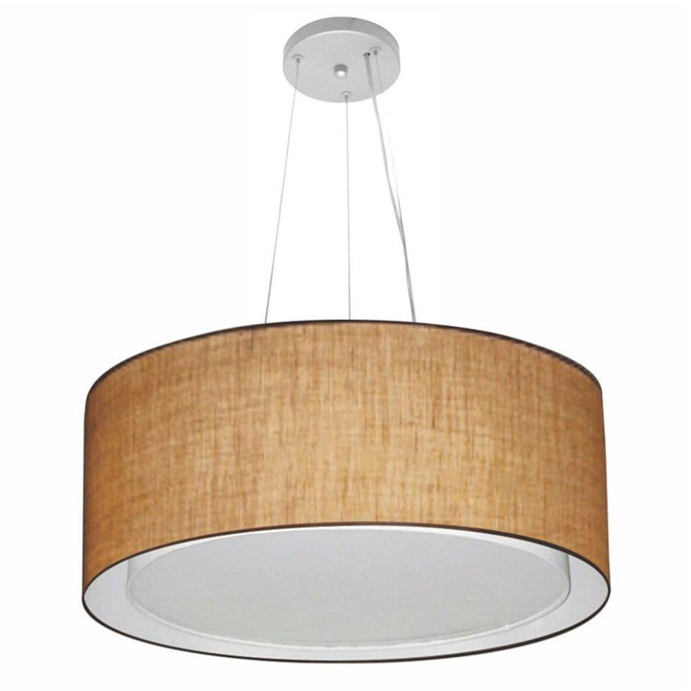 Lustre Pendente Cilíndrico Duplo Vivare Md-4124 Cúpula Em Tecido 50x25cm - Bivolt Palha 127/220v - 1