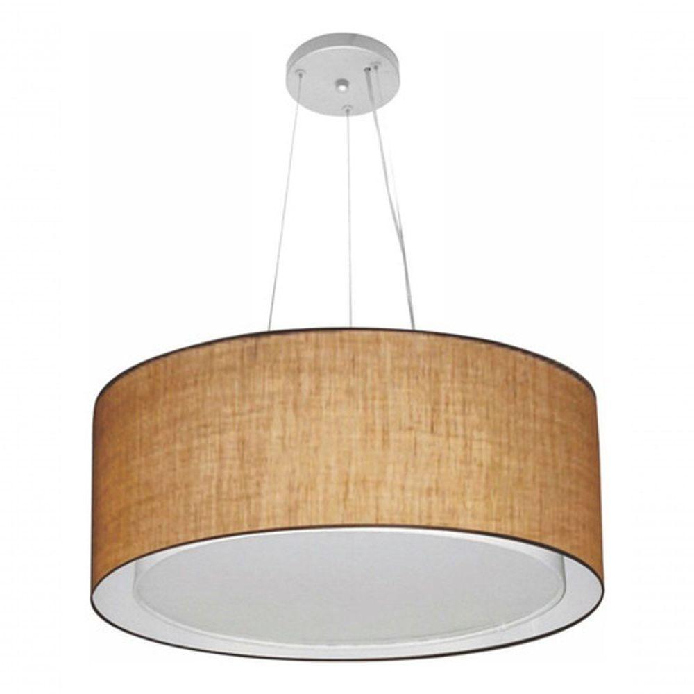Lustre Pendente Cilíndrico Duplo Vivare Md-4124 Cúpula Em Tecido 50x25cm - Bivolt Palha 127/220v - 3