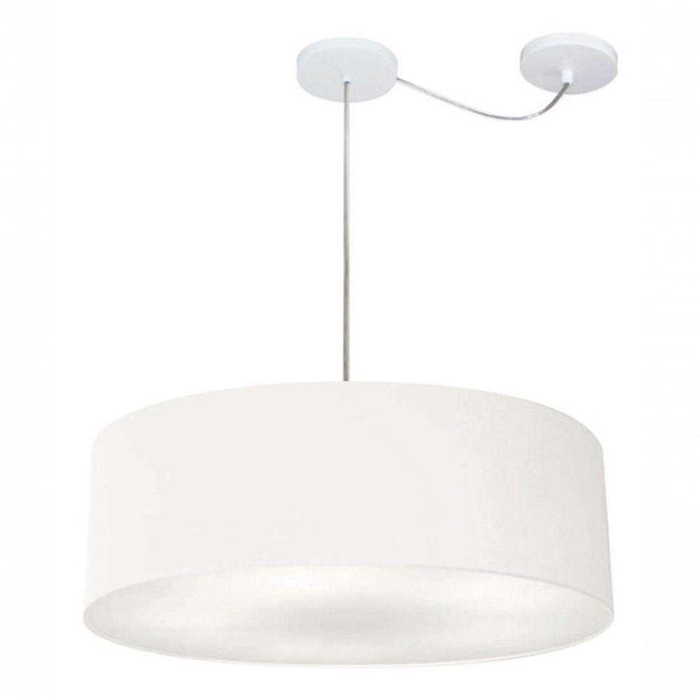 Lustre Pendente Cilíndrico Com Desvio Md-4262 Cúpula Em Tecido 55x15cm Branco - Bivolt - 3