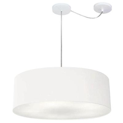Lustre Pendente Cilíndrico Com Desvio Md-4262 Cúpula Em Tecido 55x15cm Branco - Bivolt
