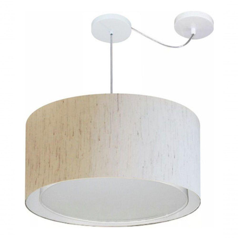 Lustre Pendente Cilíndrico Com Desvio De Centro Vivare Md-4309 Cúpula Em Tecido 55x30cm - Bivolt Linho Bege 127/220v - 3