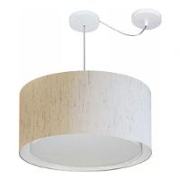 Lustre Pendente Cilíndrico Com Desvio De Centro Vivare Md-4309 Cúpula Em Tecido 55x30cm - Bivolt Linho Bege 127/220v - 3