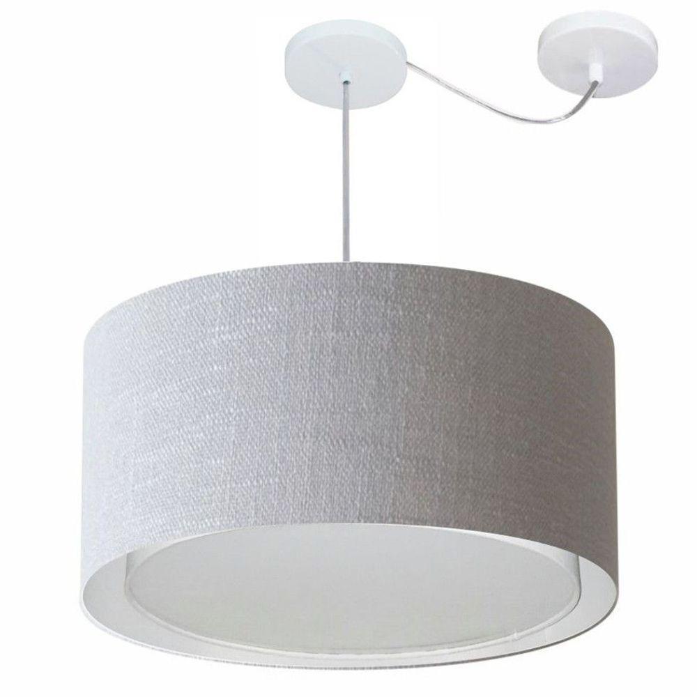 Lustre Pendente Cilíndrico Com Desvio Md-4309 Cúpula Em Tecido 55x30cm Rustico Cinza - Bivolt - 1