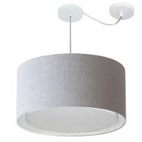 Lustre Pendente Cilíndrico Com Desvio Md-4309 Cúpula Em Tecido 55x30cm Rustico Cinza - Bivolt - 1