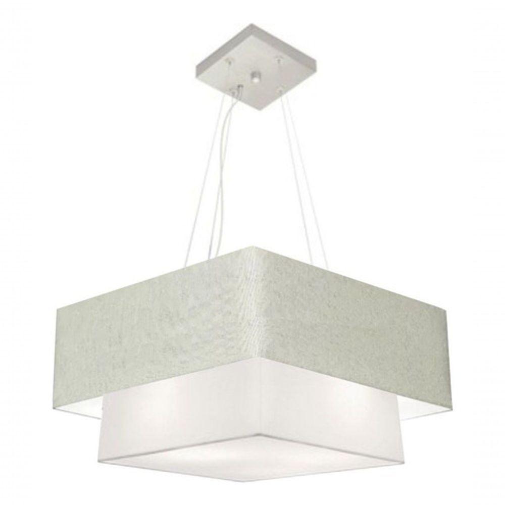 Lustre Pendente Duplo Quadrado Vivare Md-4066 Cúpula Em Tecido 50x35cm Rustico Cinza / Branco - Bivolt - 3