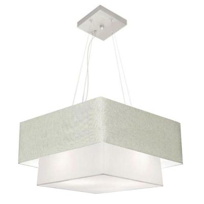 Lustre Pendente Duplo Quadrado Vivare Md-4066 Cúpula Em Tecido 50x35cm Rustico Cinza / Branco - Bivolt
