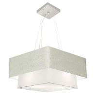 Lustre Pendente Duplo Quadrado Vivare Md-4066 Cúpula Em Tecido 50x35cm Rustico Cinza / Branco - Bivolt - 1