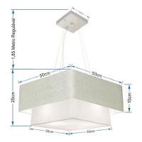 Lustre Pendente Duplo Quadrado Vivare Md-4066 Cúpula Em Tecido 50x35cm Rustico Cinza / Branco - Bivolt - 4