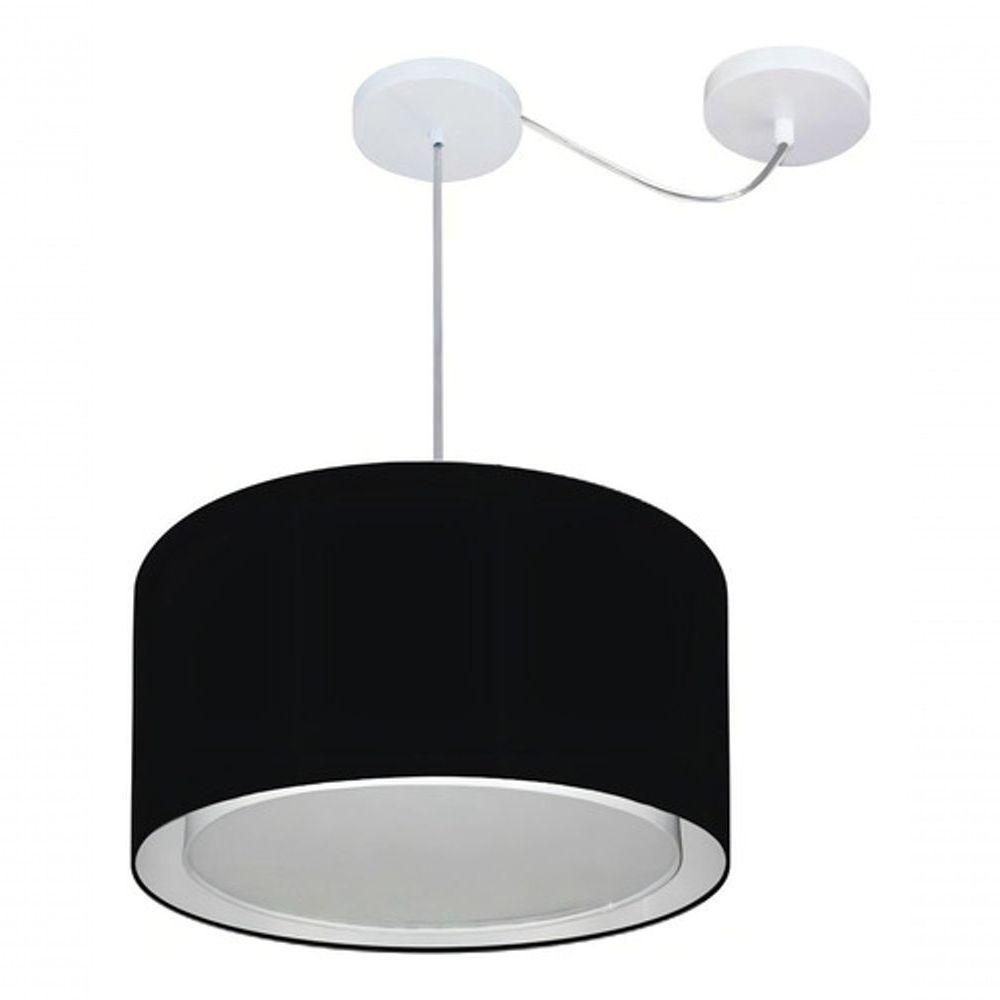 Lustre Pendente Cilíndrico Com Desvio Md-4310 Cúpula Em Tecido 40x25cm Preto - Bivolt - 3