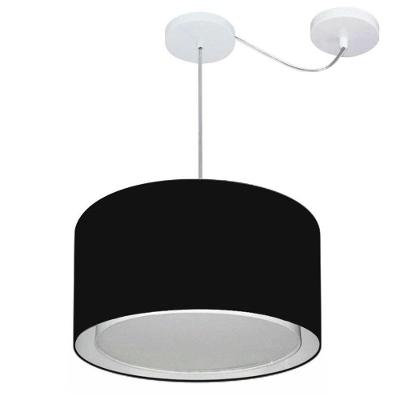 Lustre Pendente Cilíndrico Com Desvio Md-4310 Cúpula Em Tecido 40x25cm Preto - Bivolt