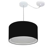 Lustre Pendente Cilíndrico Com Desvio Md-4310 Cúpula Em Tecido 40x25cm Preto - Bivolt - 1