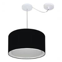 Lustre Pendente Cilíndrico Com Desvio Md-4310 Cúpula Em Tecido 40x25cm Preto - Bivolt - 3