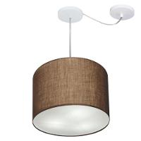 Lustre Pendente Cilíndrico Com Desvio Md-4237 Cúpula Em Tecido 40x30cm Café - Bivolt - 1