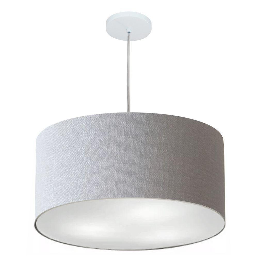 Lustre Pendente Cilíndrico Vivare Md-4219 Cúpula Em Tecido 55x25cm - Bivolt Rustico-cinza 127/220v - 1