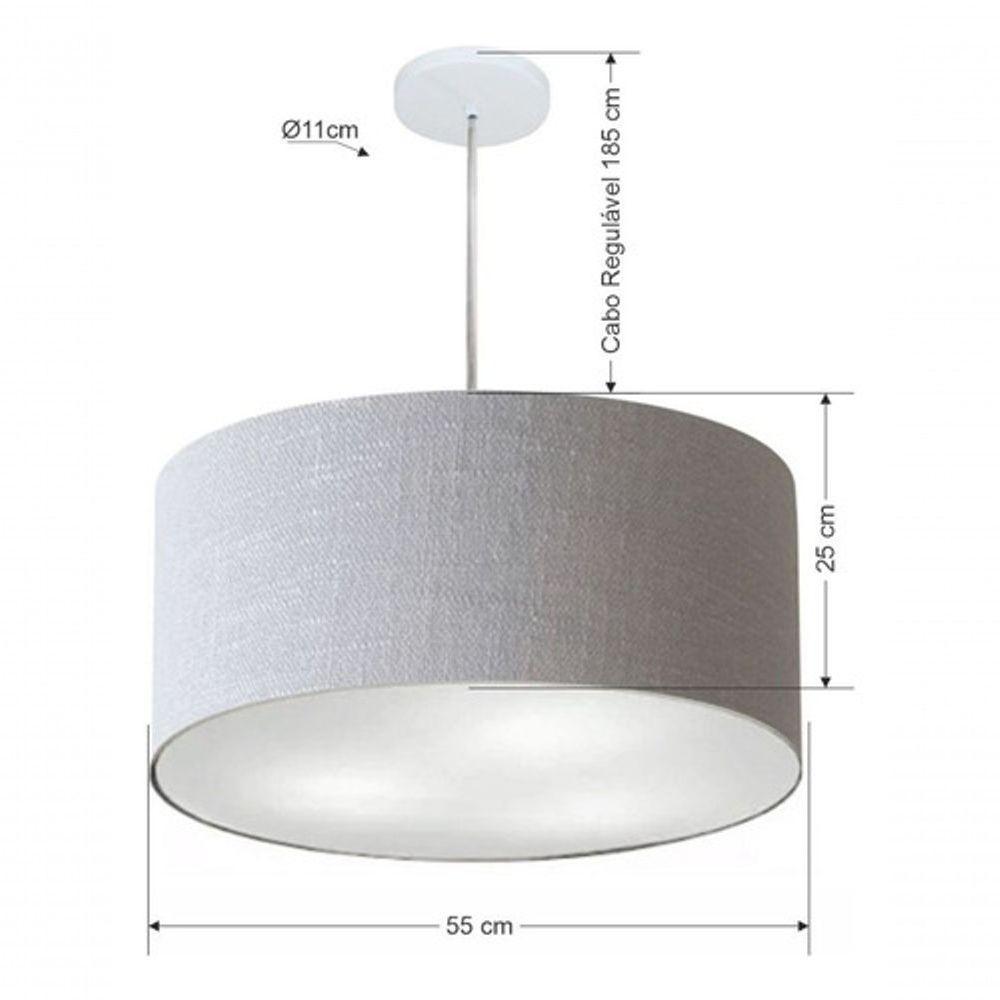 Lustre Pendente Cilíndrico Vivare Md-4219 Cúpula Em Tecido 55x25cm - Bivolt Rustico-cinza 127/220v - 5