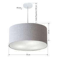 Lustre Pendente Cilíndrico Vivare Md-4219 Cúpula Em Tecido 55x25cm - Bivolt Rustico-cinza 127/220v - 5