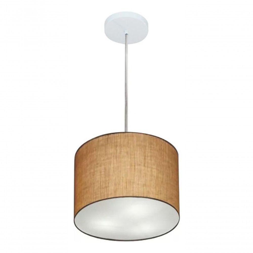 Lustre Pendente Cilíndrico Vivare Md-4209 Cúpula Em Tecido 25x25cm - Bivolt Palha 127/220v - 4
