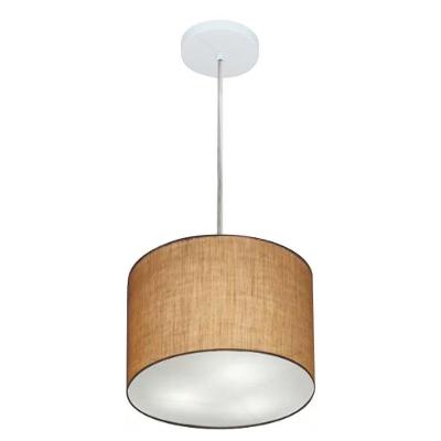 Lustre Pendente Cilíndrico Vivare Md-4209 Cúpula Em Tecido 25x25cm - Bivolt Palha 127/220v