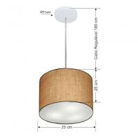Lustre Pendente Cilíndrico Vivare Md-4209 Cúpula Em Tecido 25x25cm - Bivolt Palha 127/220v - 5