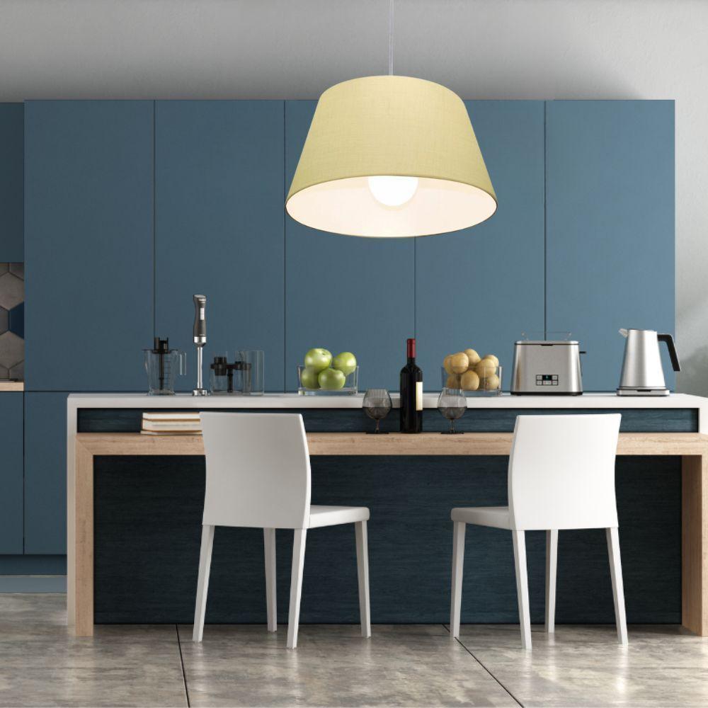 Lustre Pendente Cone Vivare Md-4039 Cúpula Em Tecido 21/40x30cm - Bivolt Algodão-crú 127/220v - 3