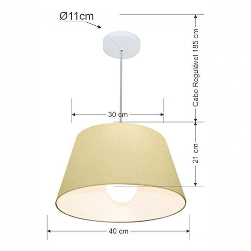 Lustre Pendente Cone Vivare Md-4039 Cúpula Em Tecido 21/40x30cm - Bivolt Algodão-crú 127/220v - 5