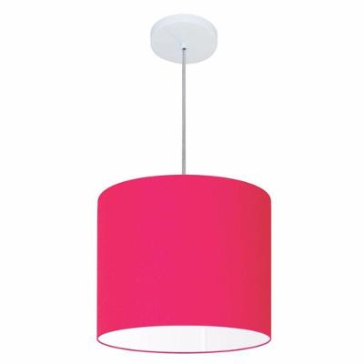 Lustre Pendente Cilíndrico Vivare Md-4143 Cúpula Em Tecido 35x25cm - Bivolt Rosa-pink 127/220v