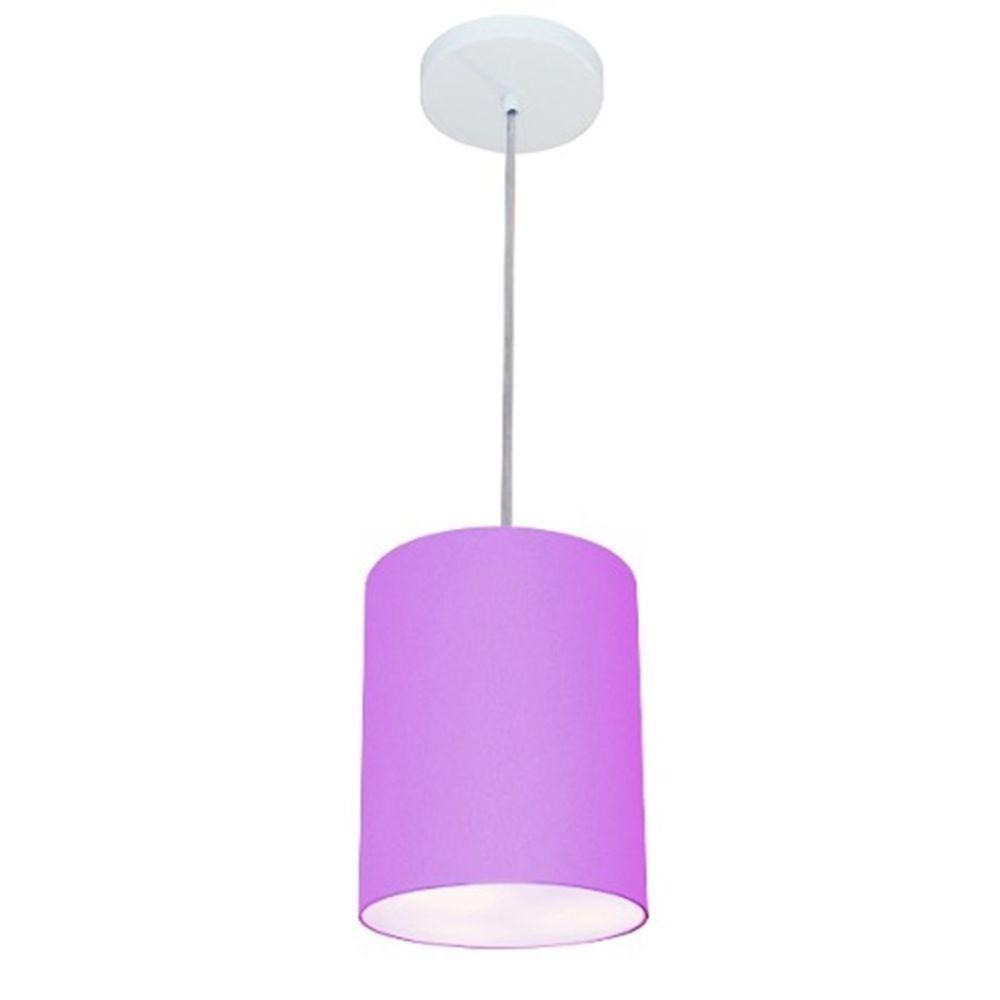 Lustre Pendente Cilíndrico Md-4012 Cúpula Em Tecido 18x25cm Lilás - Bivolt - 1