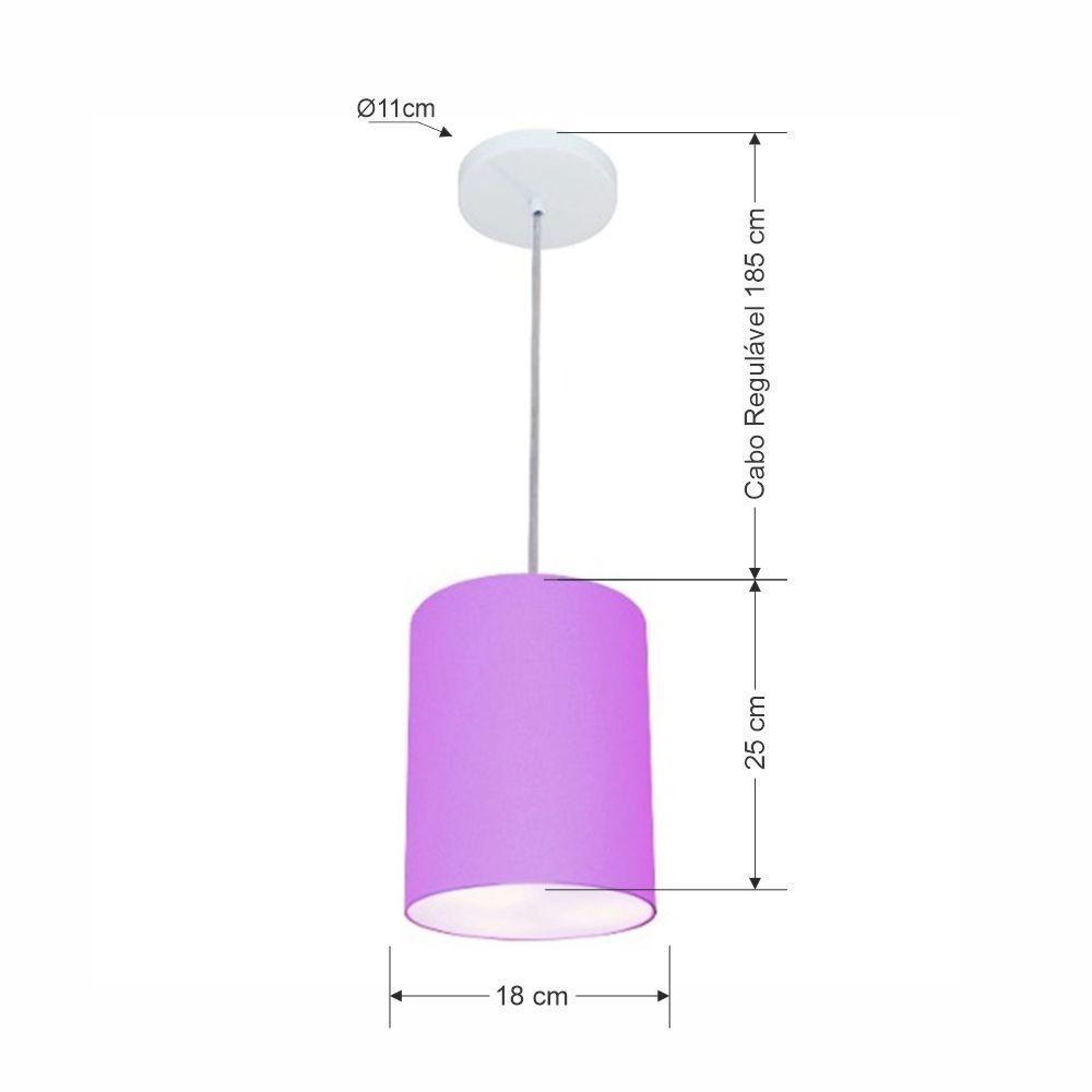 Lustre Pendente Cilíndrico Md-4012 Cúpula Em Tecido 18x25cm Lilás - Bivolt - 3